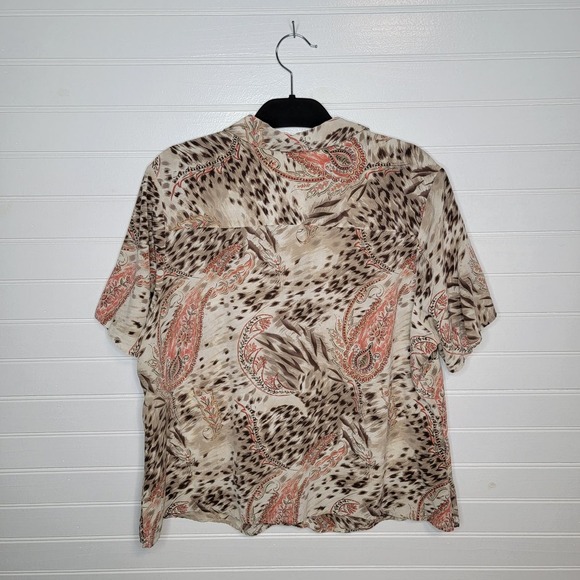 Charter Club Plus Size 18W 100% SILK Cheetah Paisley Button Up Hawaiian Shirt - Picture 3 of 7